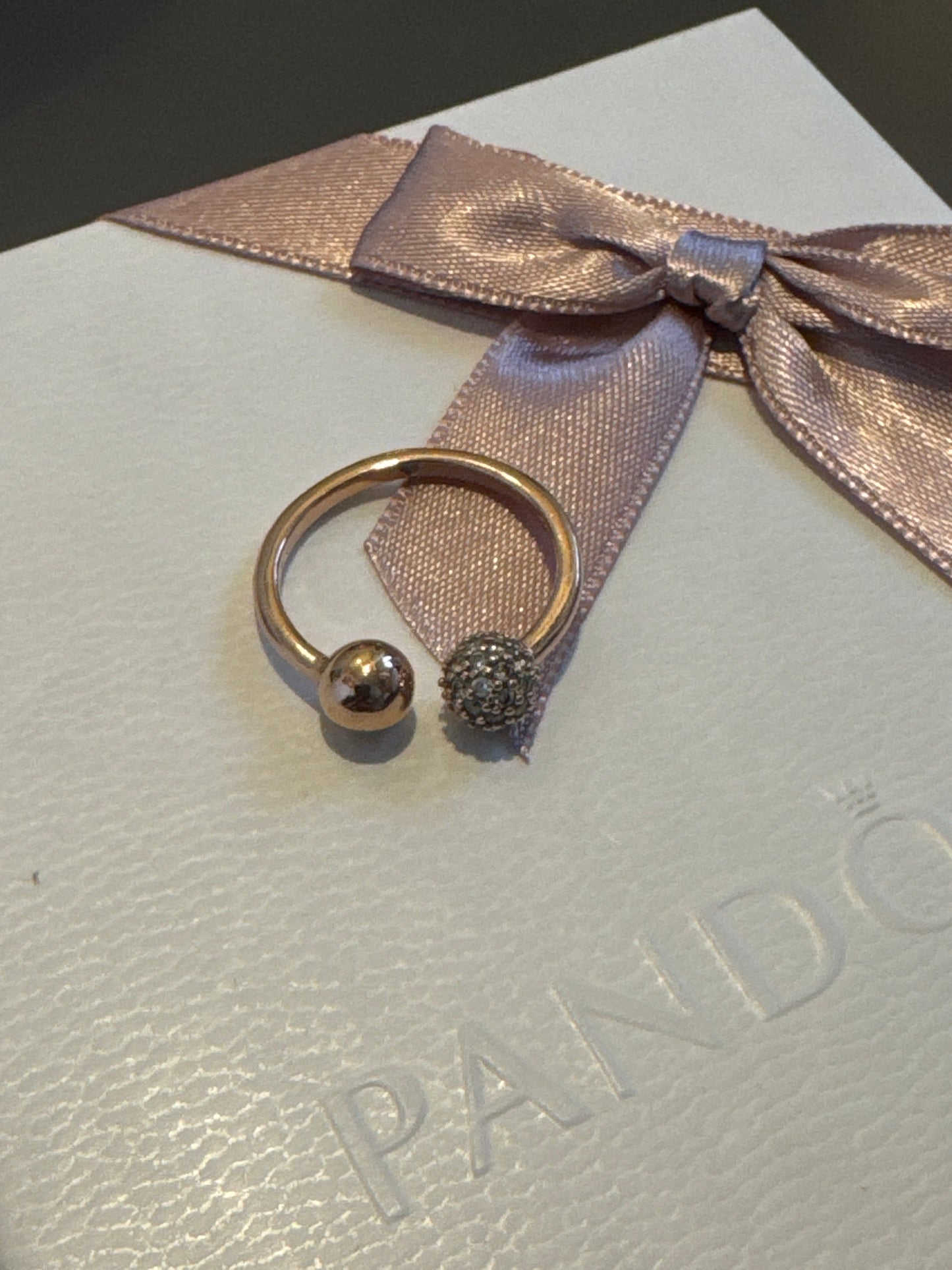 Genuine Pandora Rose Gold Open Pave Ball  CZ Ring Size Adjustable 50