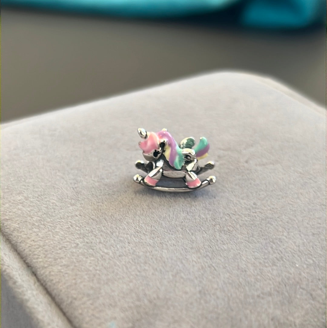 Sterling Silver Enamel Unicorn Rocking Horse Charm