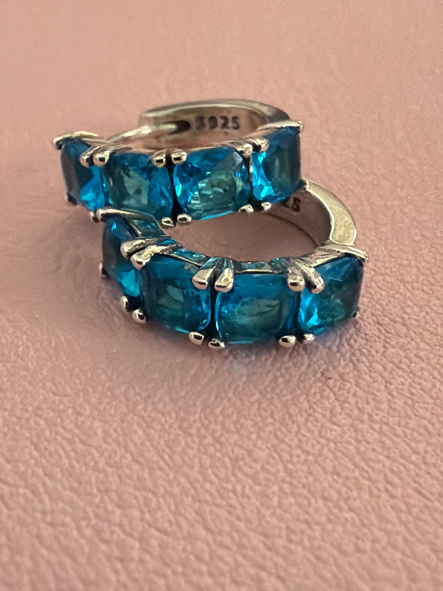 Sterling Silver Teal Beautiful Light Blue Hoop Earrings