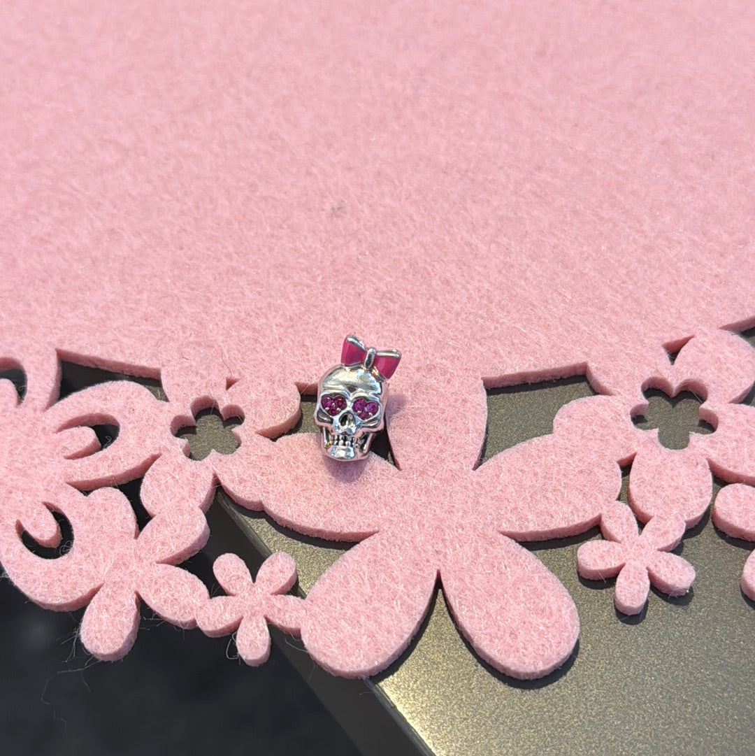 Genuine Gnoce Skull Pink Enamel Bow Charm