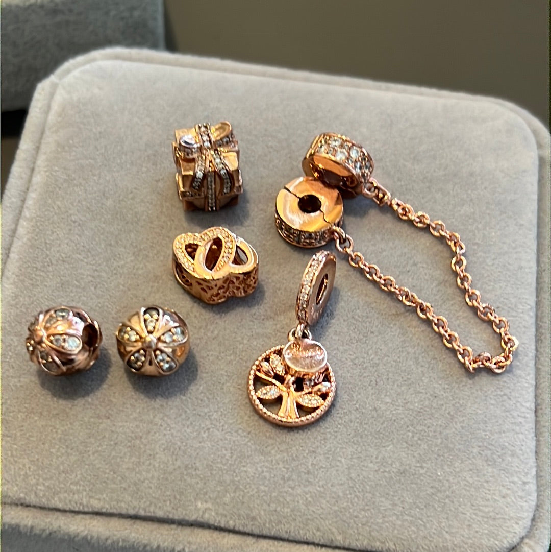 Unbranded Rose Gold Bundle 5 Items Safety Chain, Clips and Charms
