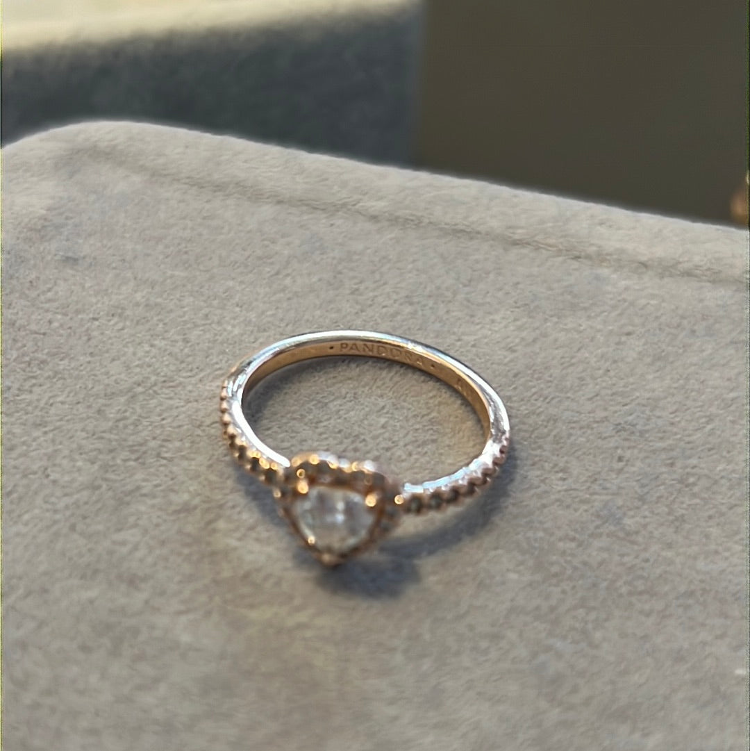 Genuine Pandora Rose Gold Pave Clear Stone Heart Ring Beautiful