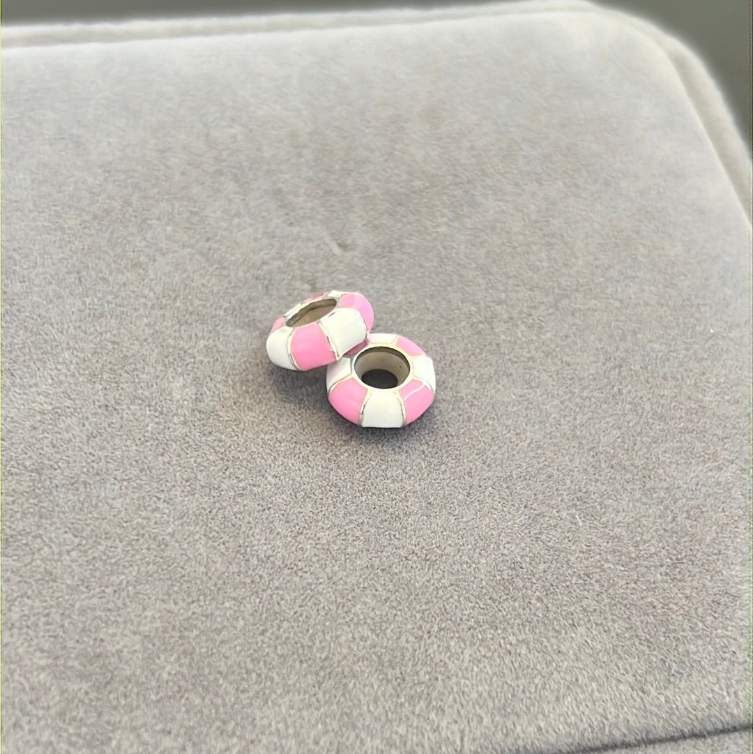 Sterling Silver Enamel Pink and White Stripe Silicone Moments Stoppers X2 Perfect for Bangles