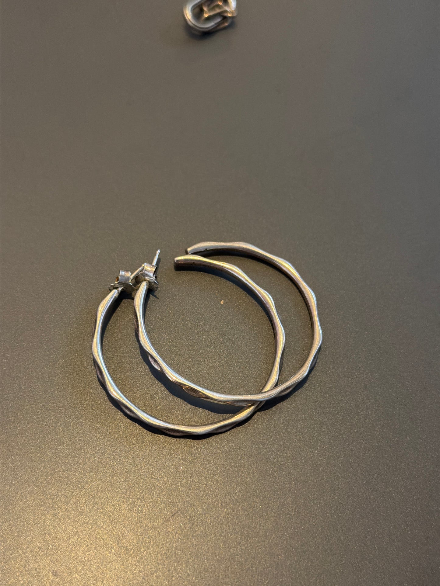 Genuine Pandora Silver Wave XL Hoop Earrings Rare Discontinued retired