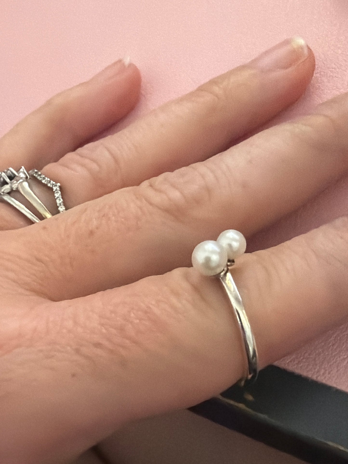 Genuine Pandora Freshwater Pearl Timeless CZ Ring Size 56