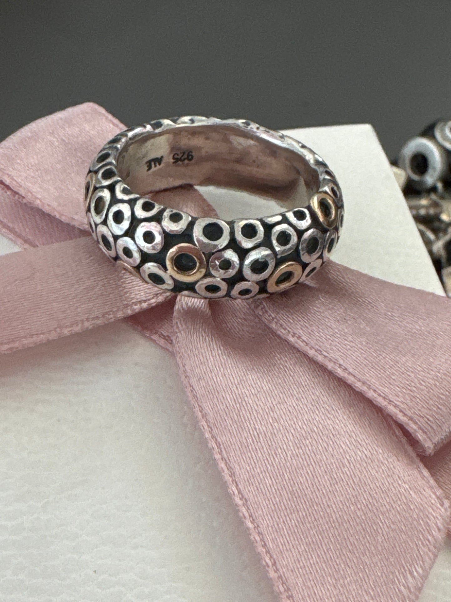 Genuine Pandora Pave Two Tone Rare Retired Oh My Bubble Dot Circle Ring 58