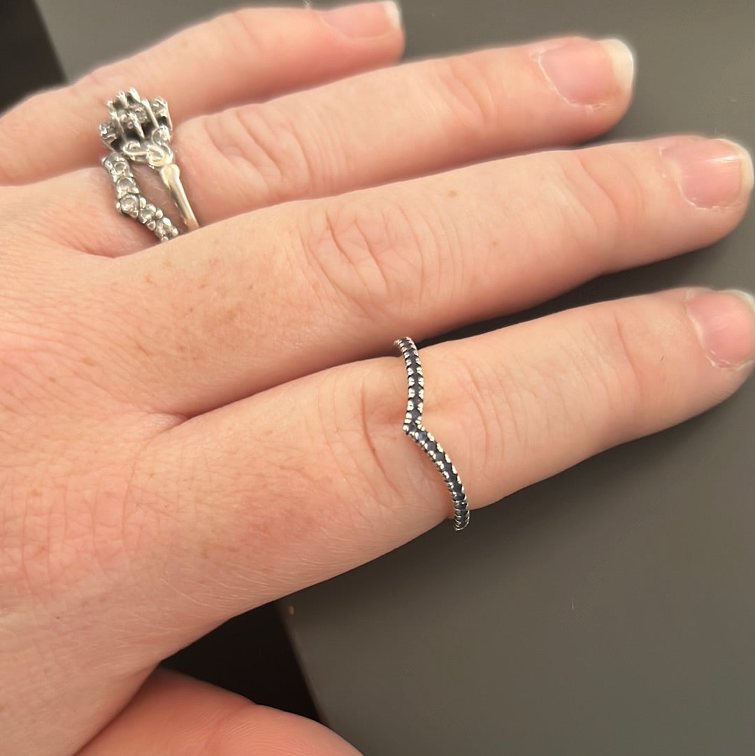 Genuine Pandora Beautiful Blue CZ Wishbone Ring...