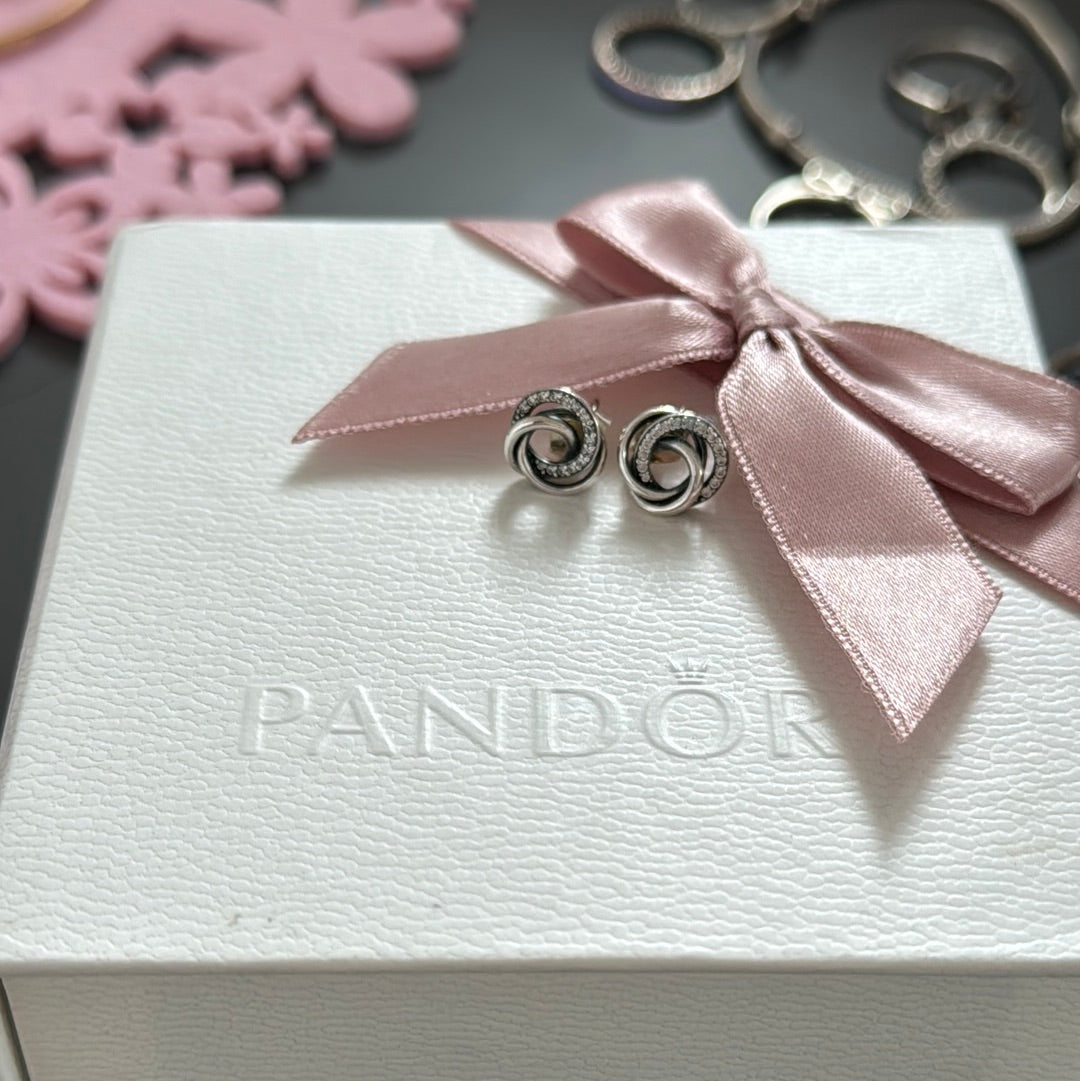 Genuine Pandora Pave Intertwined Circle Earrings Studs