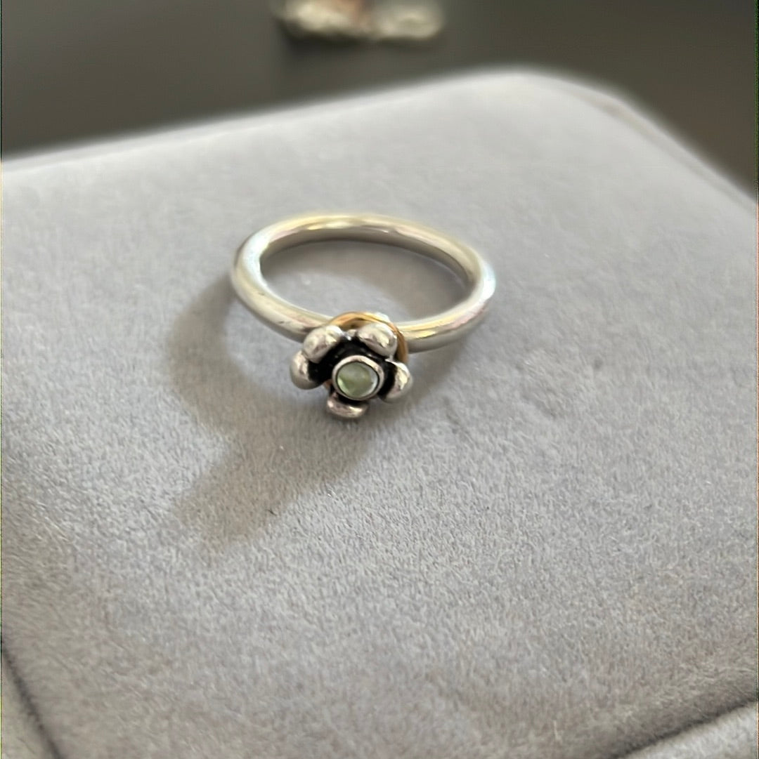 Genuine Pandora Two Tone Topaz Flower Ring With Gold Hoop Size 56 Rare