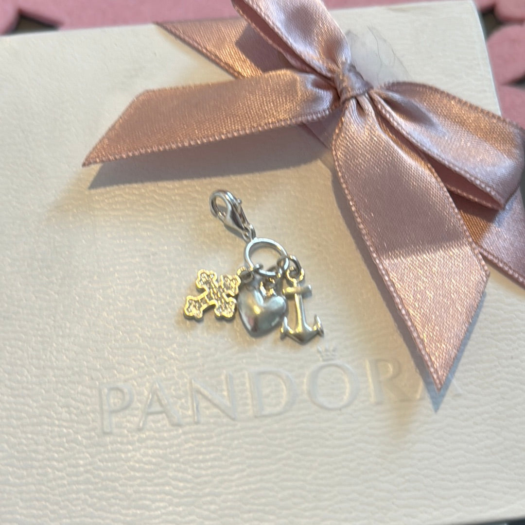 Genuine Thomas Sabo Pave Cross Anchor and Heart Clip Dangle