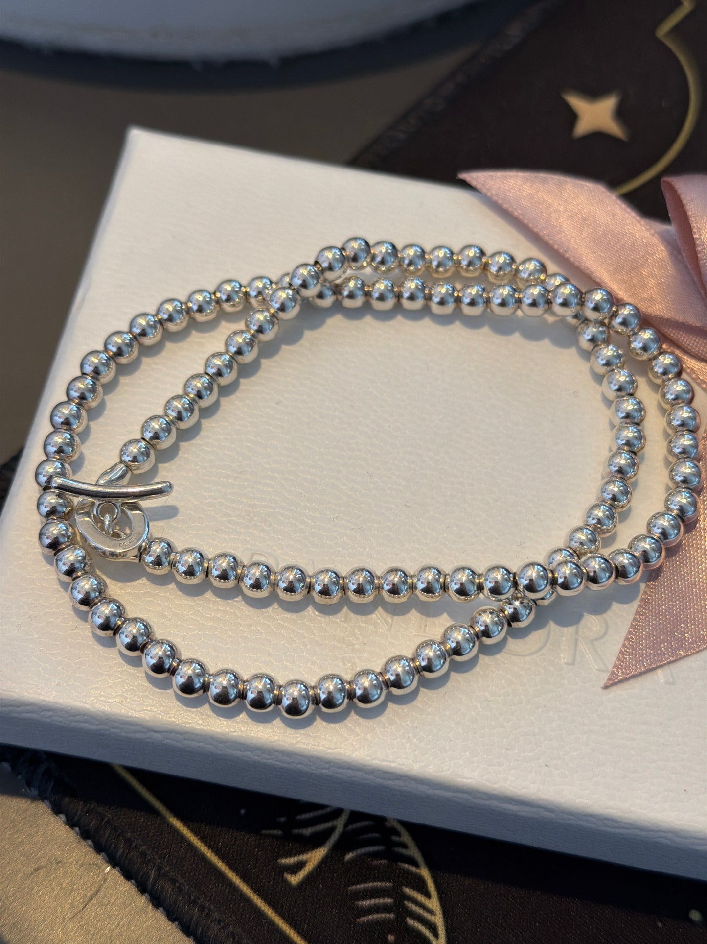 Genuine Links of London Orbit T-Bar Clasp Ball Chain Necklace 45cm