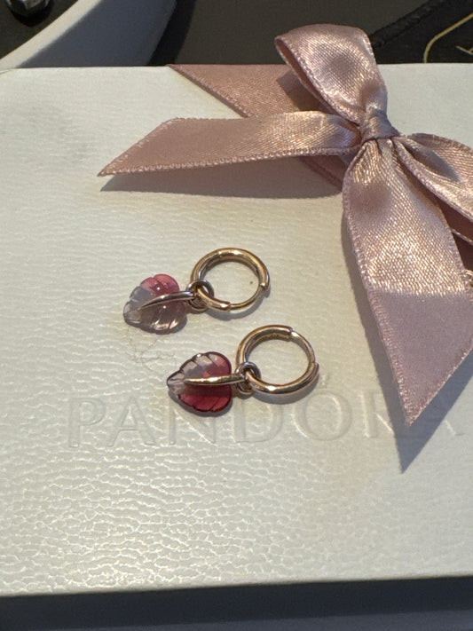 Genuine Pandora Rose Gold Murano Leaf Hoop Earrings