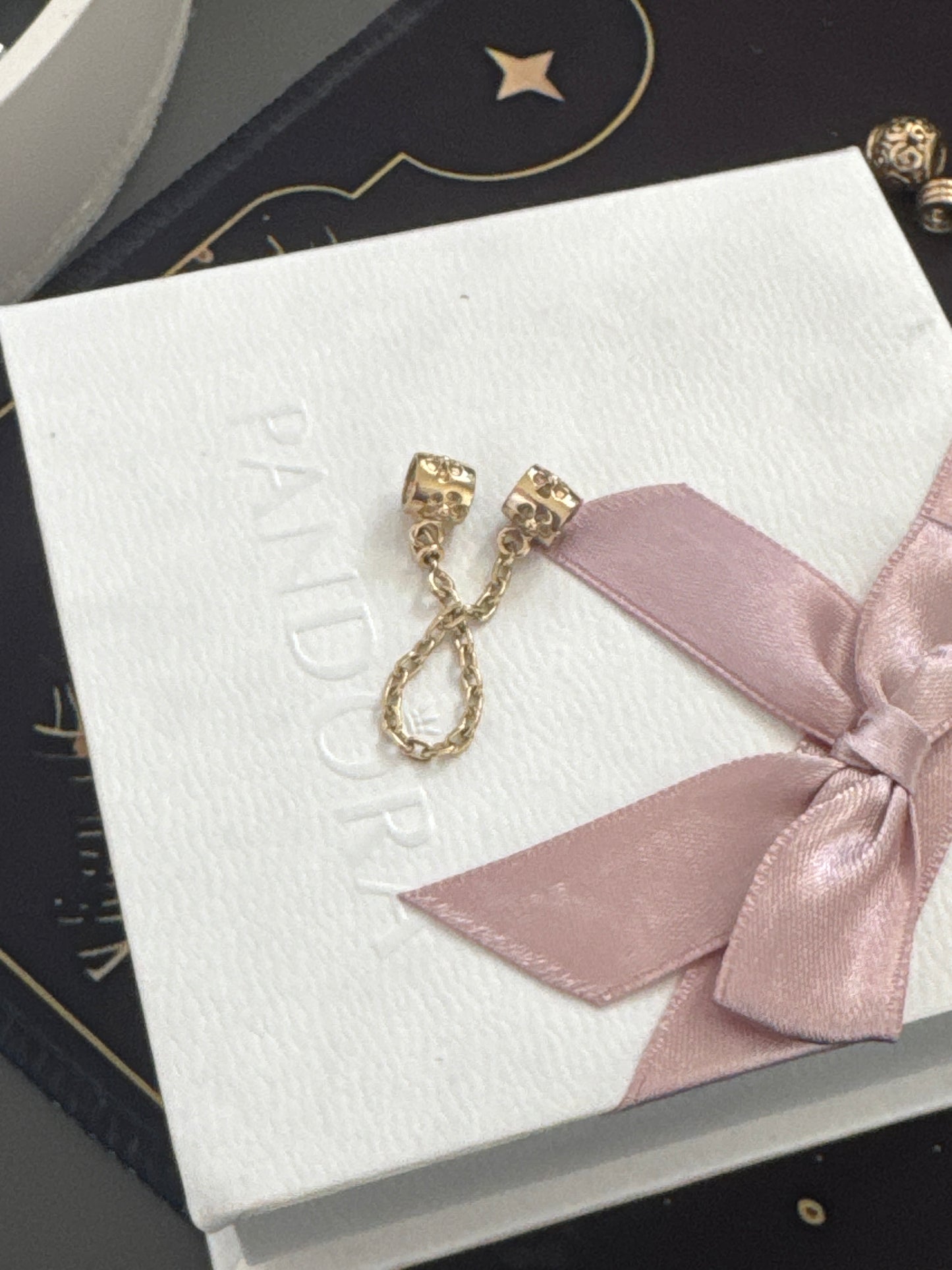 Genuine Pandora Solid 14ct Gold Flower Safety Chain HTF