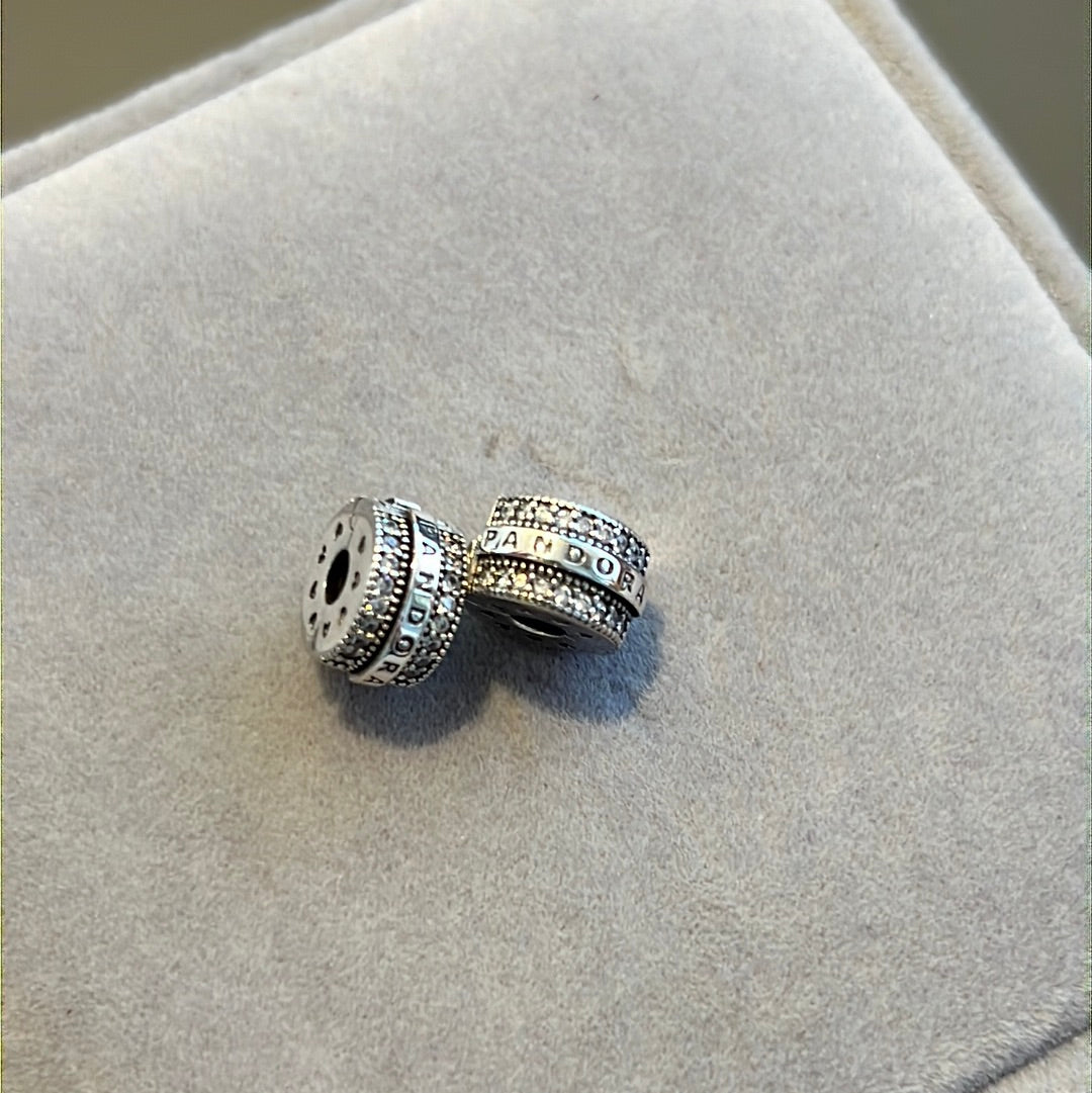 Genuine Pandora Pave Logo Pave Silicone Insert Clip x2