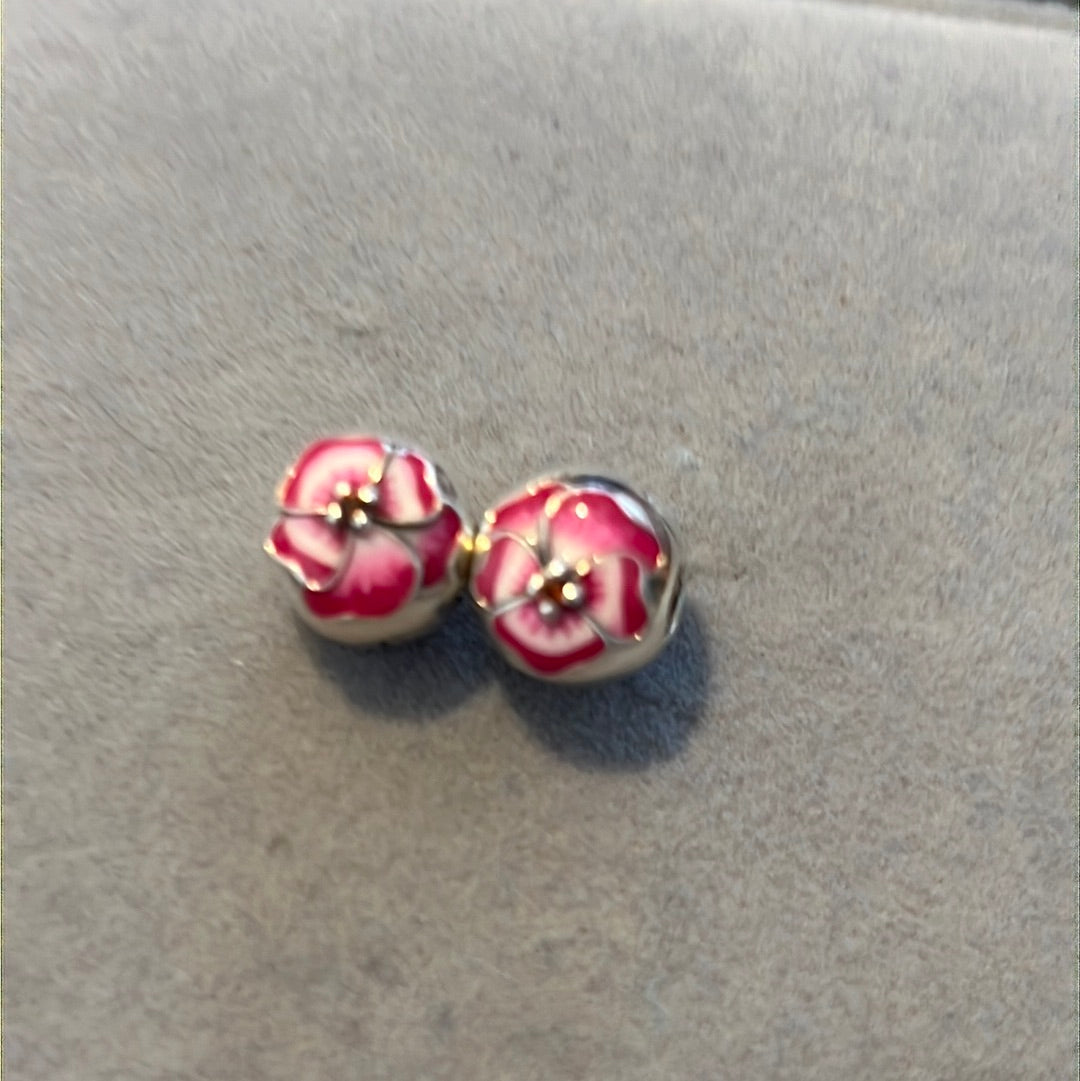 Genuine Pandora Pink Pave Pansy Flower Clips