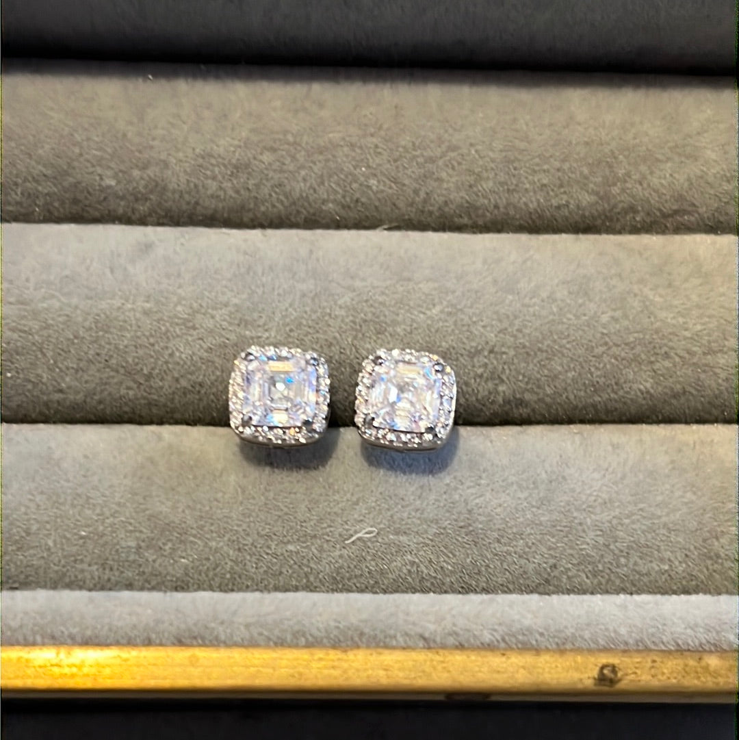 Brand New Sterling Silver Square CZ Pave Earrings
