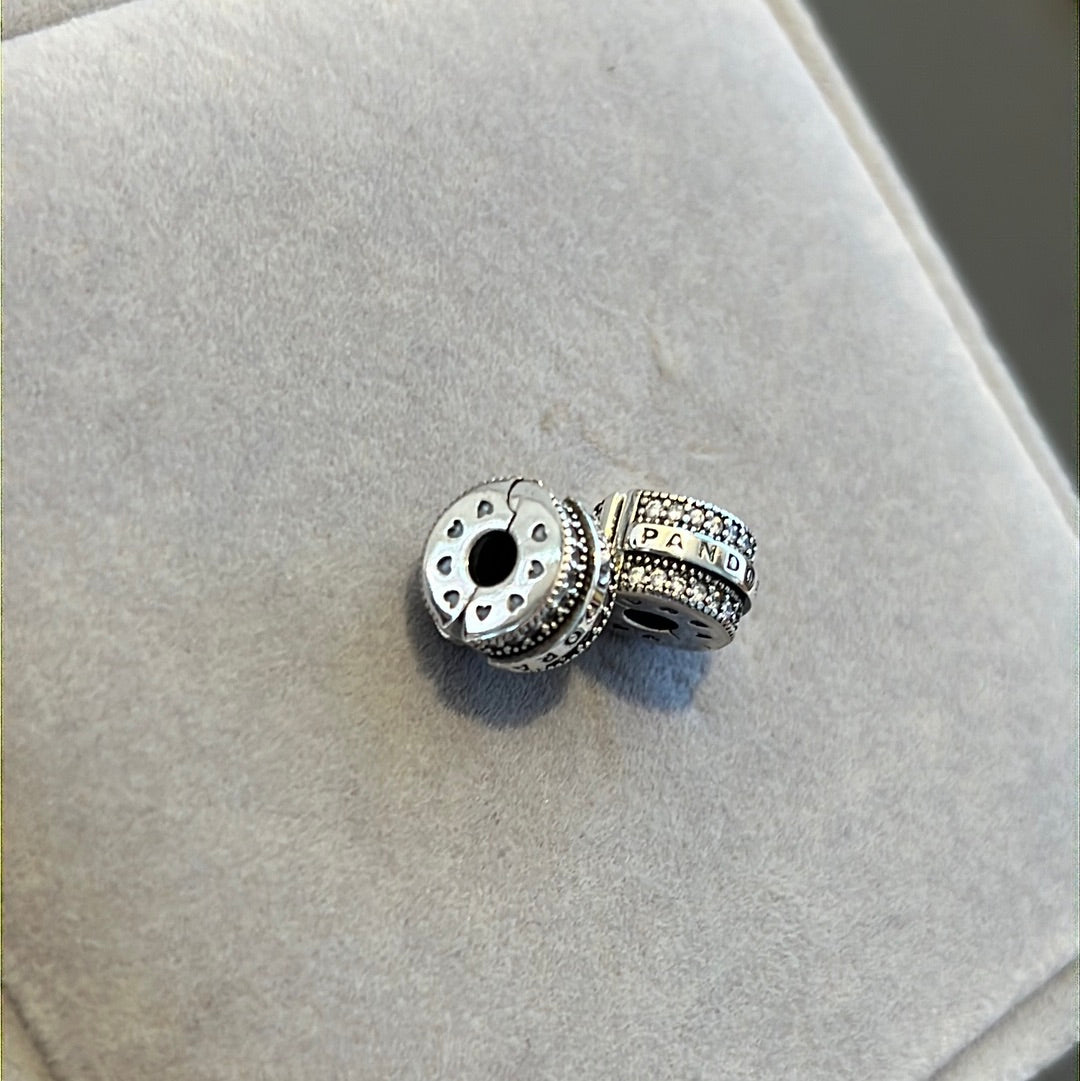 Genuine Pandora Pave Logo Pave Silicone Insert Clip x2