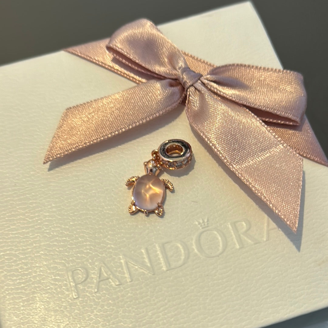 Genuine Pandora Rose Gold Pink Stoned Turtle, Summer Collection Dangle Charm