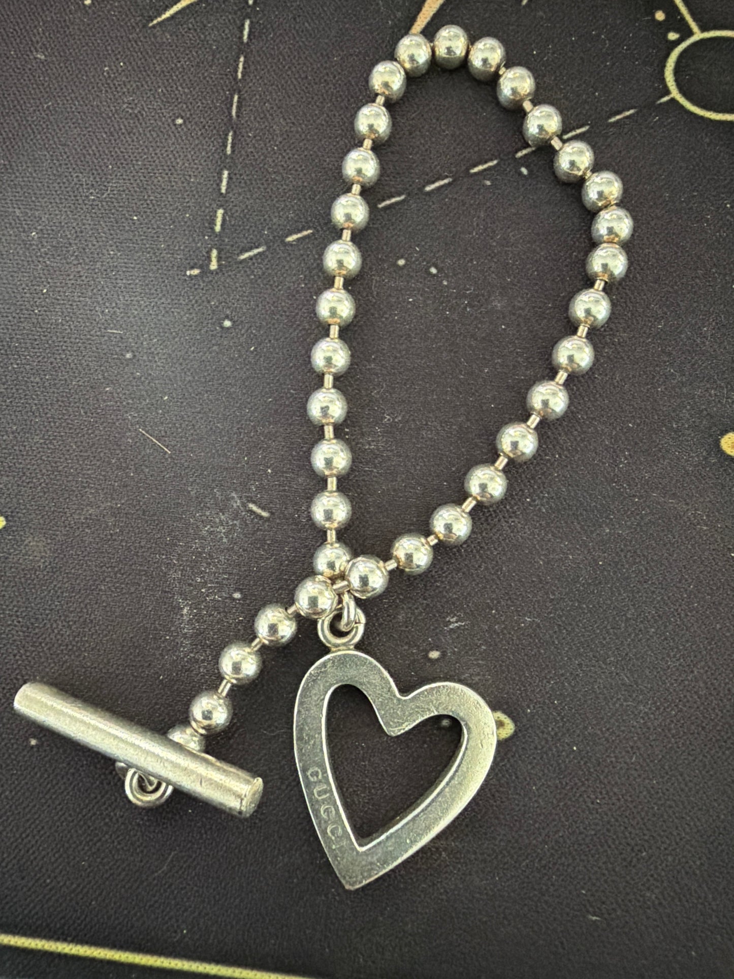 Genuine Gucci Toggle Beaded Heart T Clasp Bracelet 20cm