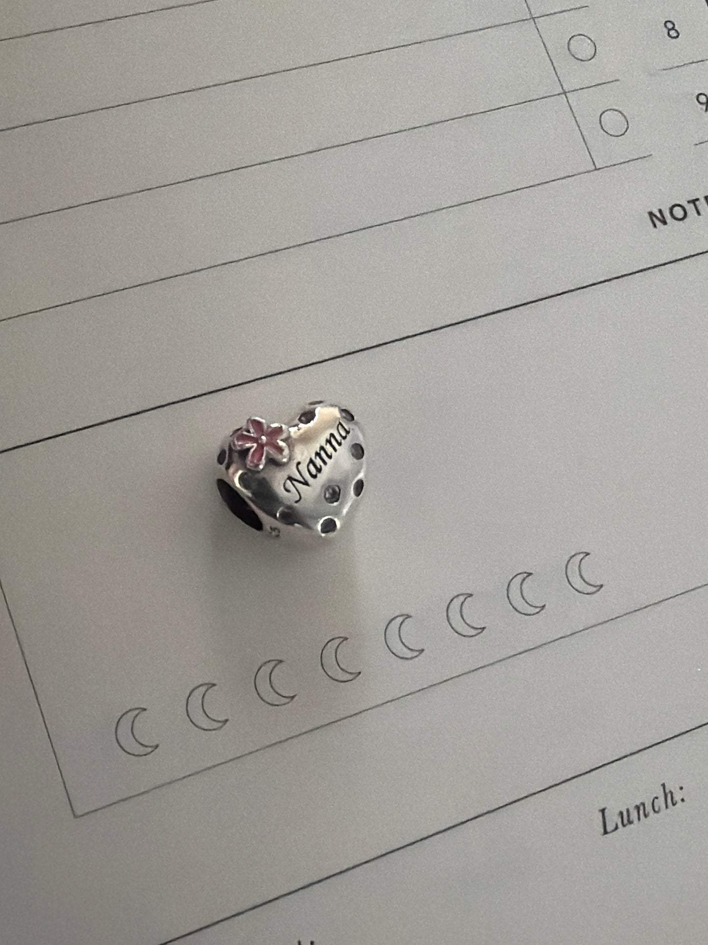 Sterling Silver Nanna Flower Heart Charm