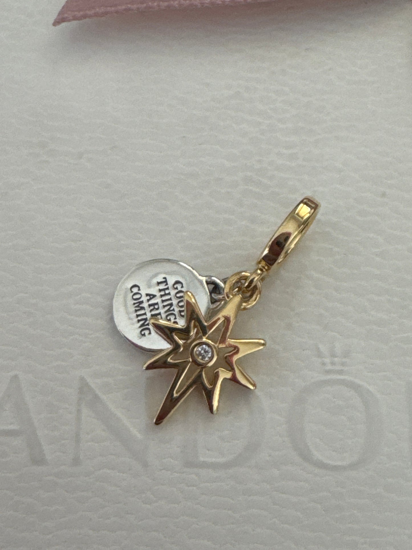 Genuine Pandora Shine Gold North Star Lab Grown Diamond 'Good Things are Coming' Dangle Charm