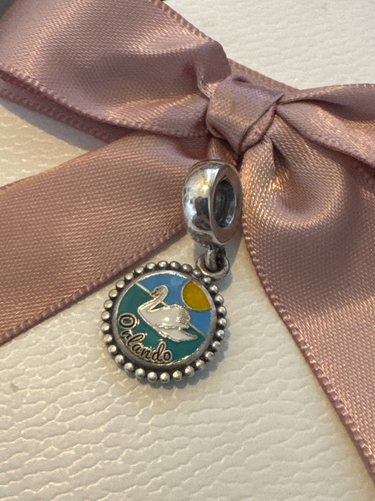 Genuine Pandora HTF USA Orlando Swan Hotel Enamel Dangle Charm