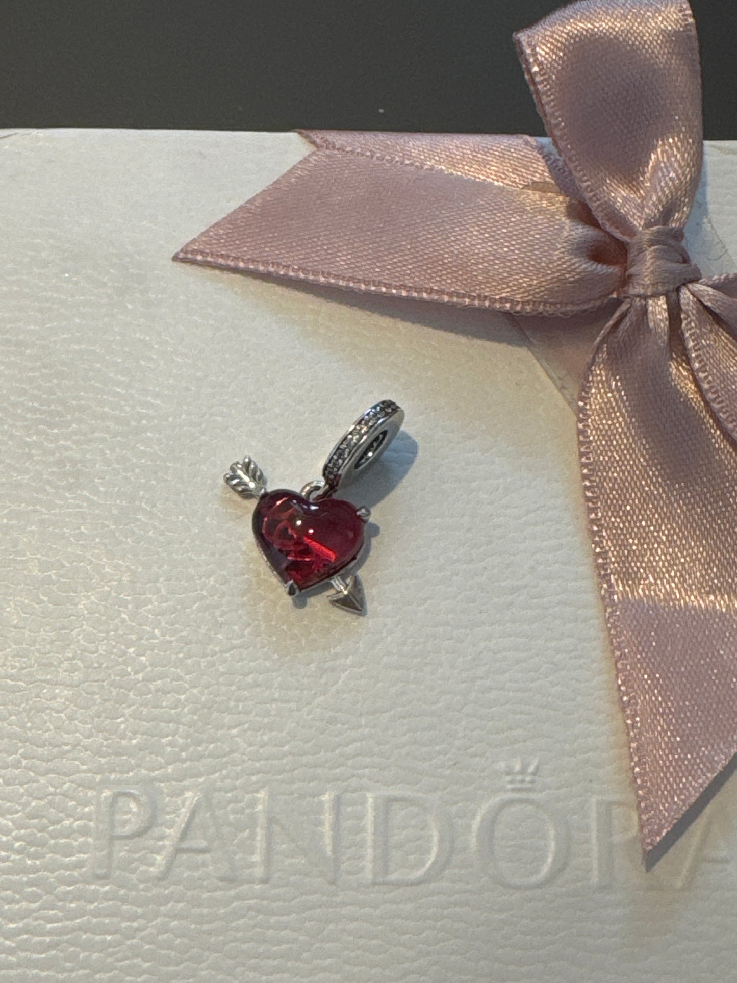 Genuine Pandora Red Heart Murano & Arrow LOVE Dangle Charm