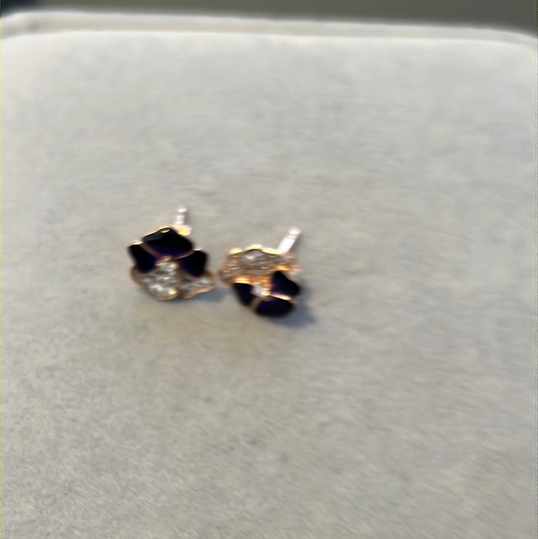 Genuine Pandora Rose Gold Pave Purple Pansy Flower Earrings