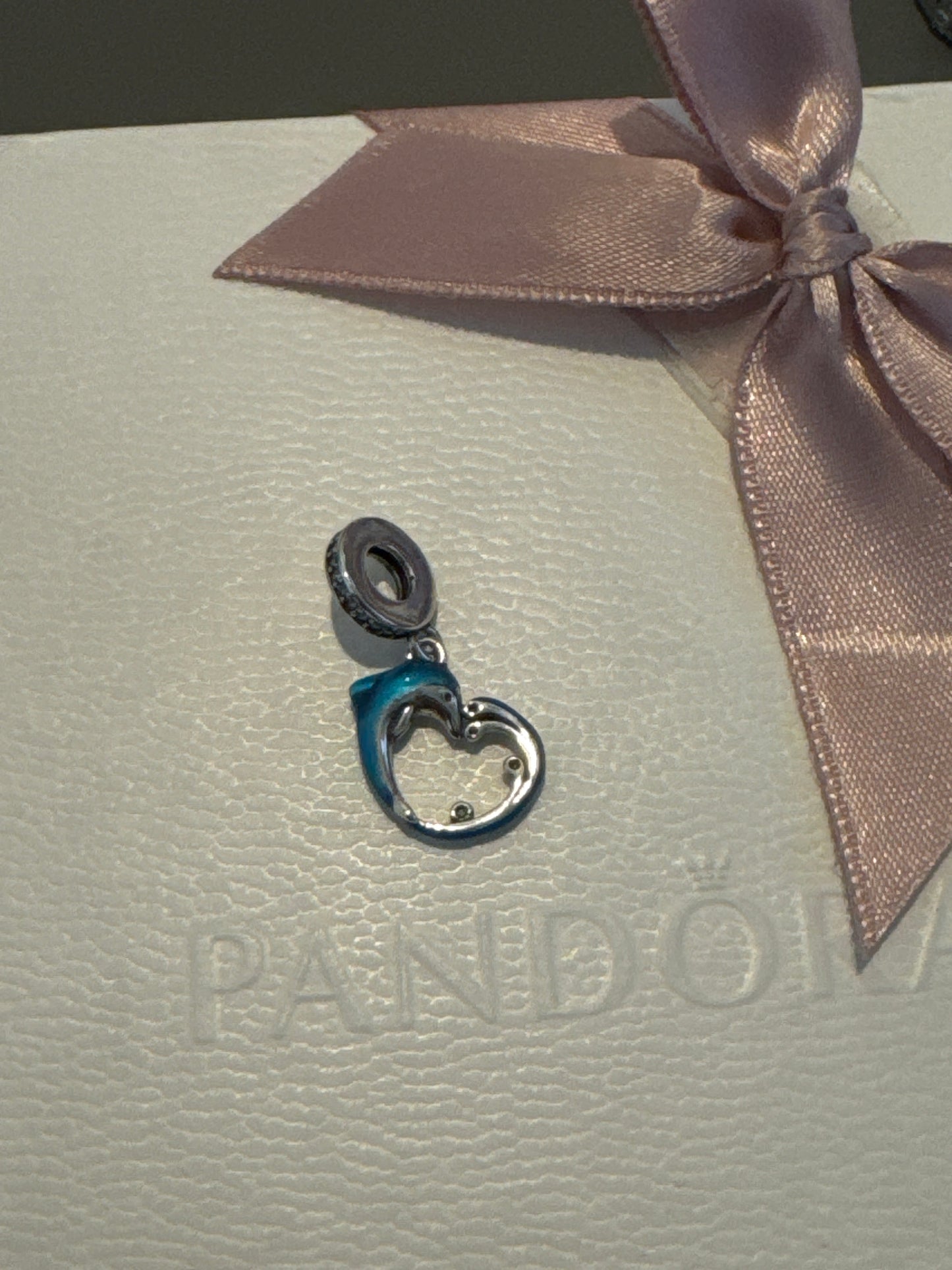 Sterling Silver Enamel Dolphin Heart Dangle Charm