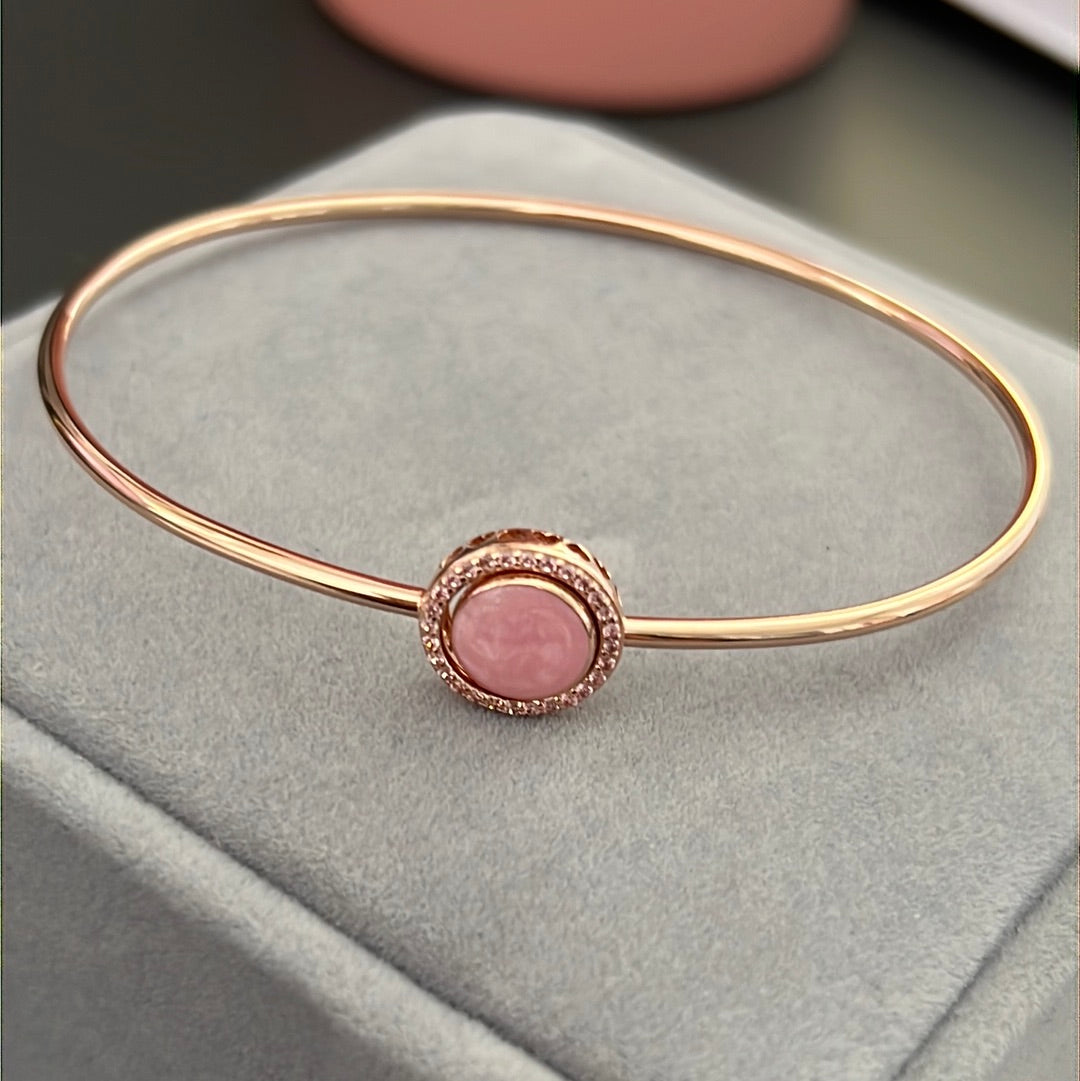 Genuine Pandora Rose Gold Bangle With Pave Pink Stone Size Medium