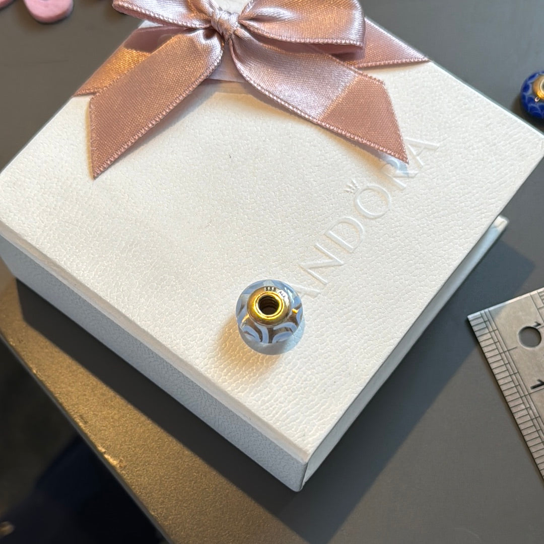 Genuine Pandora Solid 14ct Gold Blue Spiral Murano Charm HTF