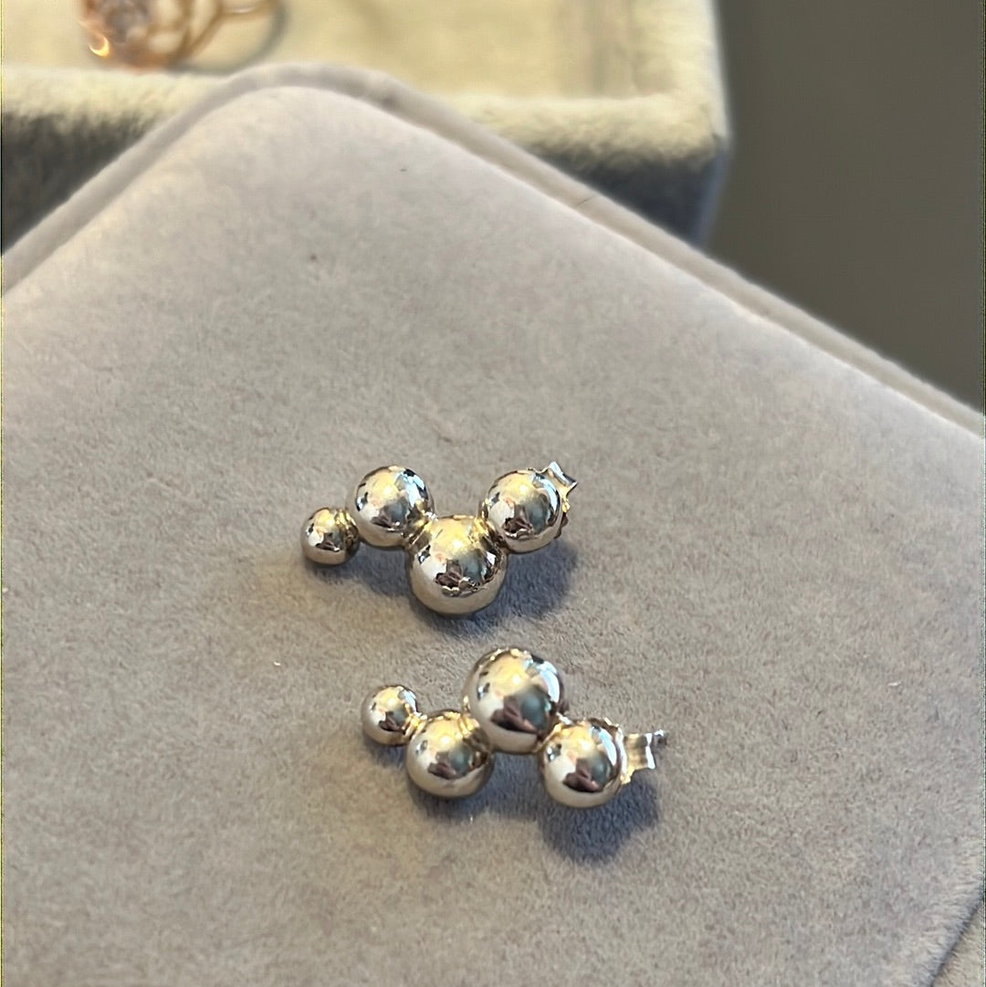 Genuine Pandora Plain String of 4 Beads Ball Earrings Studs