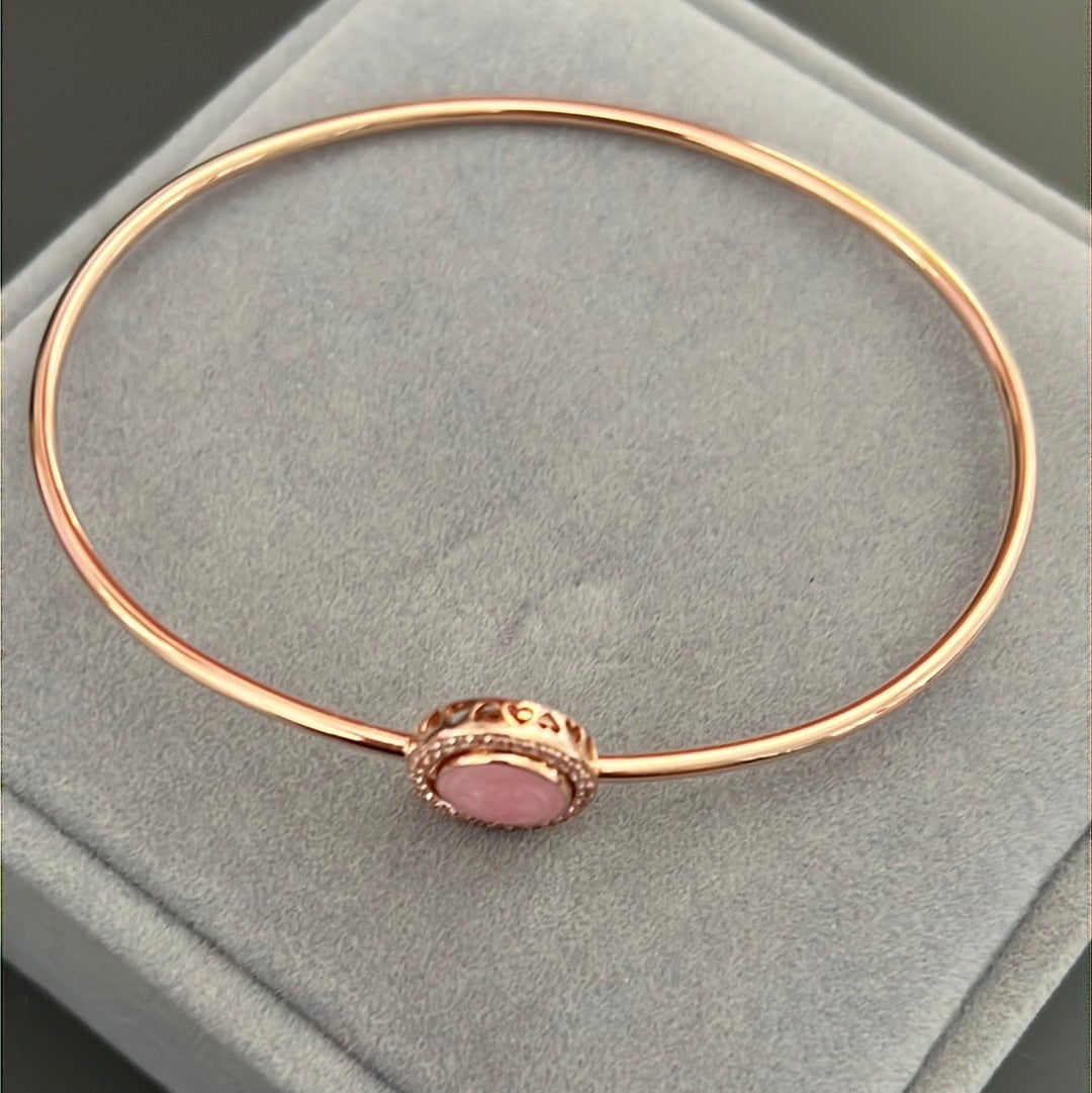 Genuine Pandora Rose Gold Bangle With Pave Pink Stone Size Medium