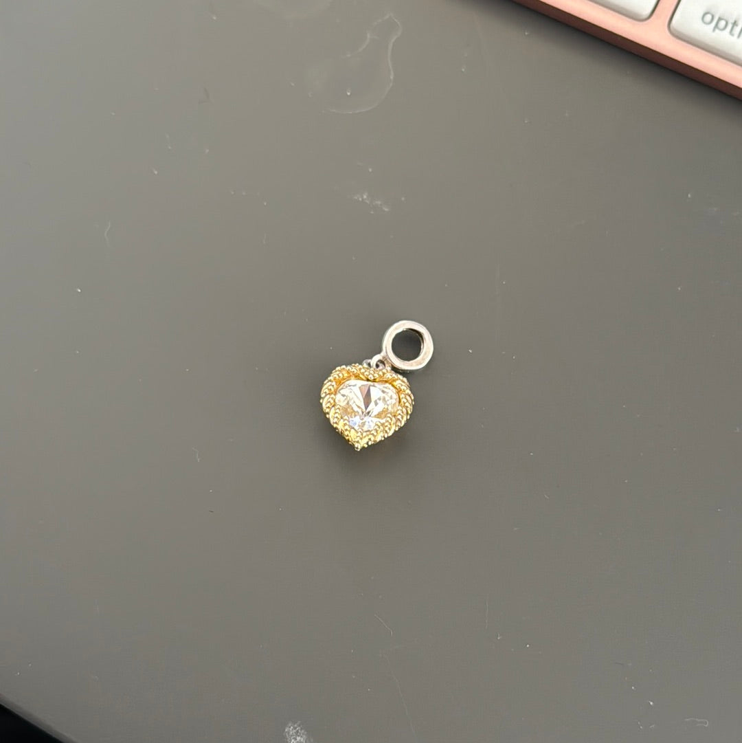 Genuine Chamilia Beautiful Golden Heart With Large Clear CZ Heart Dangle Charm