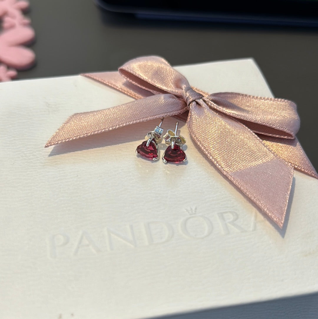 Genuine Pandora Pink CZ Heart Earrings Studs.
