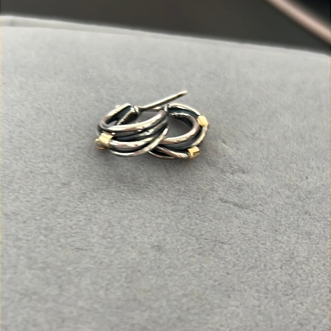 Genuine Pandora Two Tone Rectangle Rare Rope Retired Hoop Earrings
