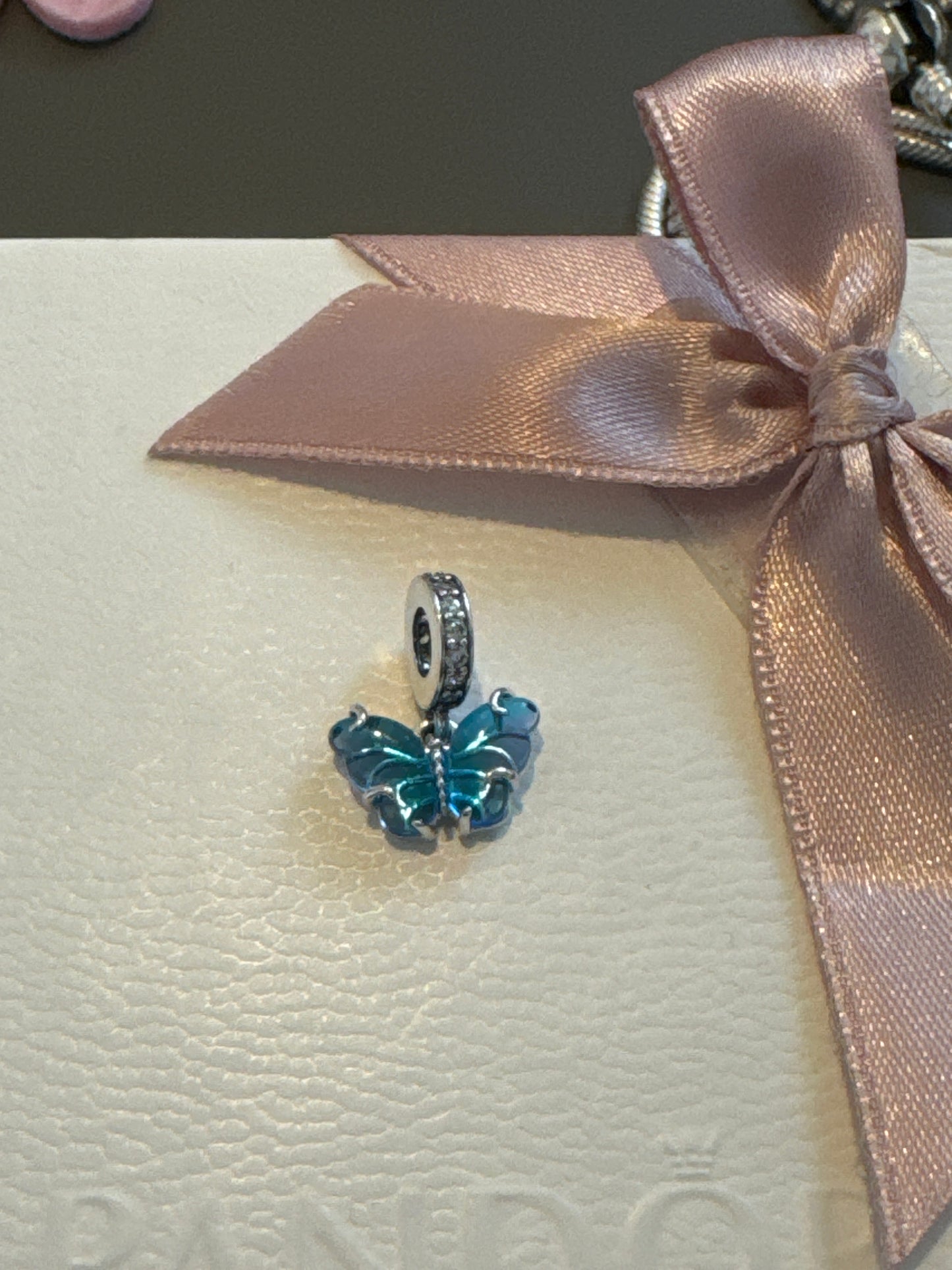 Genuine Pandora Blue Murano Glass Butterfly Dangle Charm