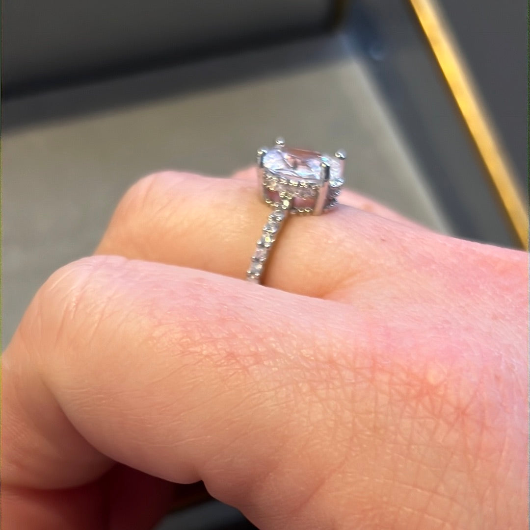 Brand New Silver Plated Pave CZ Oval Stone Ring 58