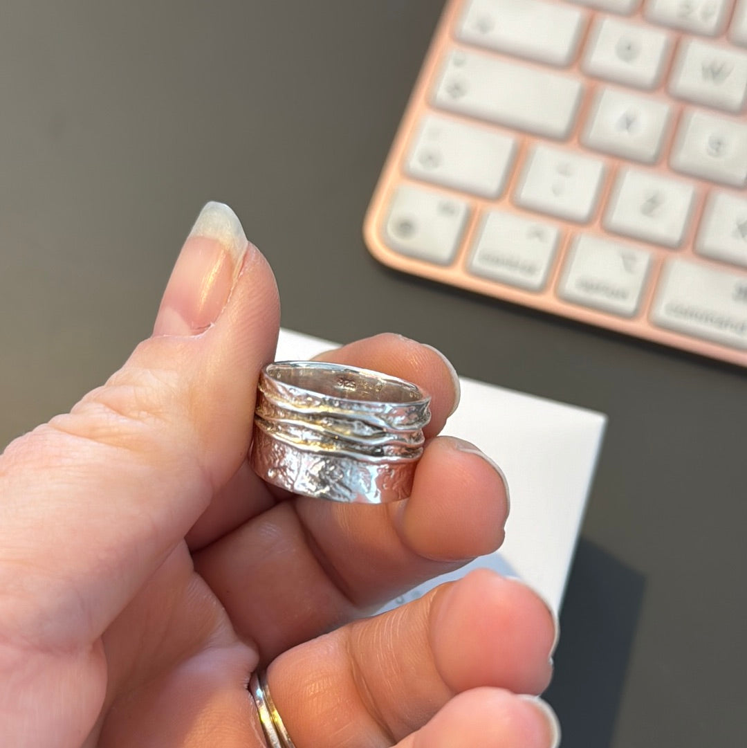 Genuine Silver Origins Cornwall Chunky Ribbed Ring 54