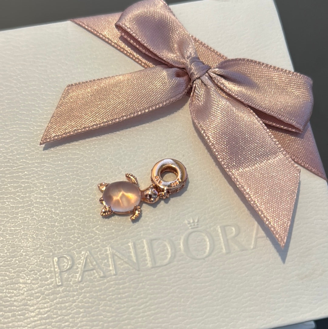 Genuine Pandora Rose Gold Pink Stoned Turtle, Summer Collection Dangle Charm