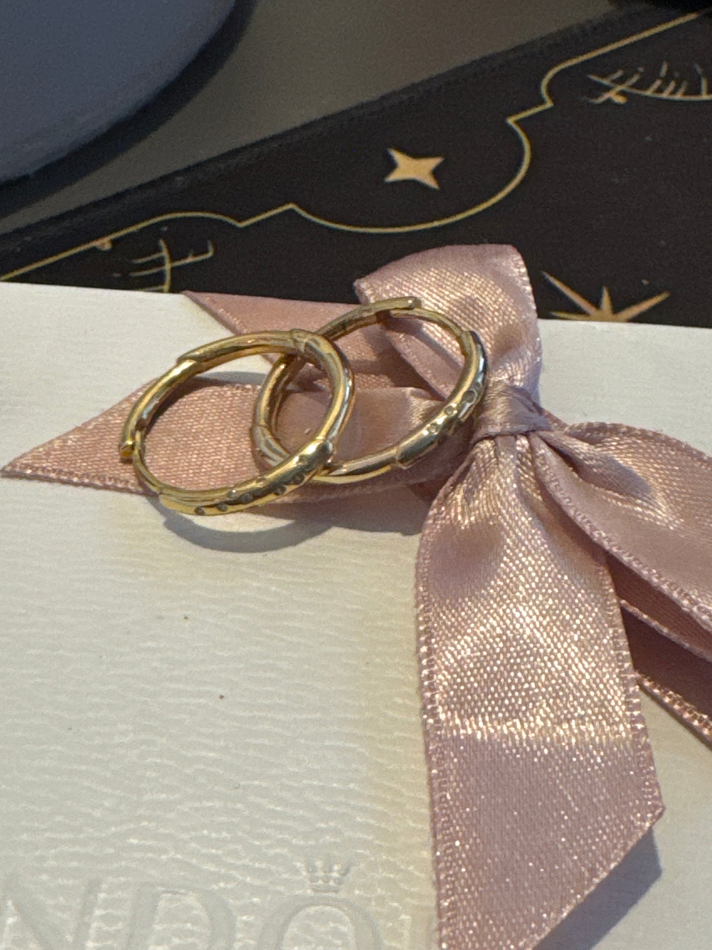 Genuine Pandora Shine Gold Stem CZ Line Hoop Earrings