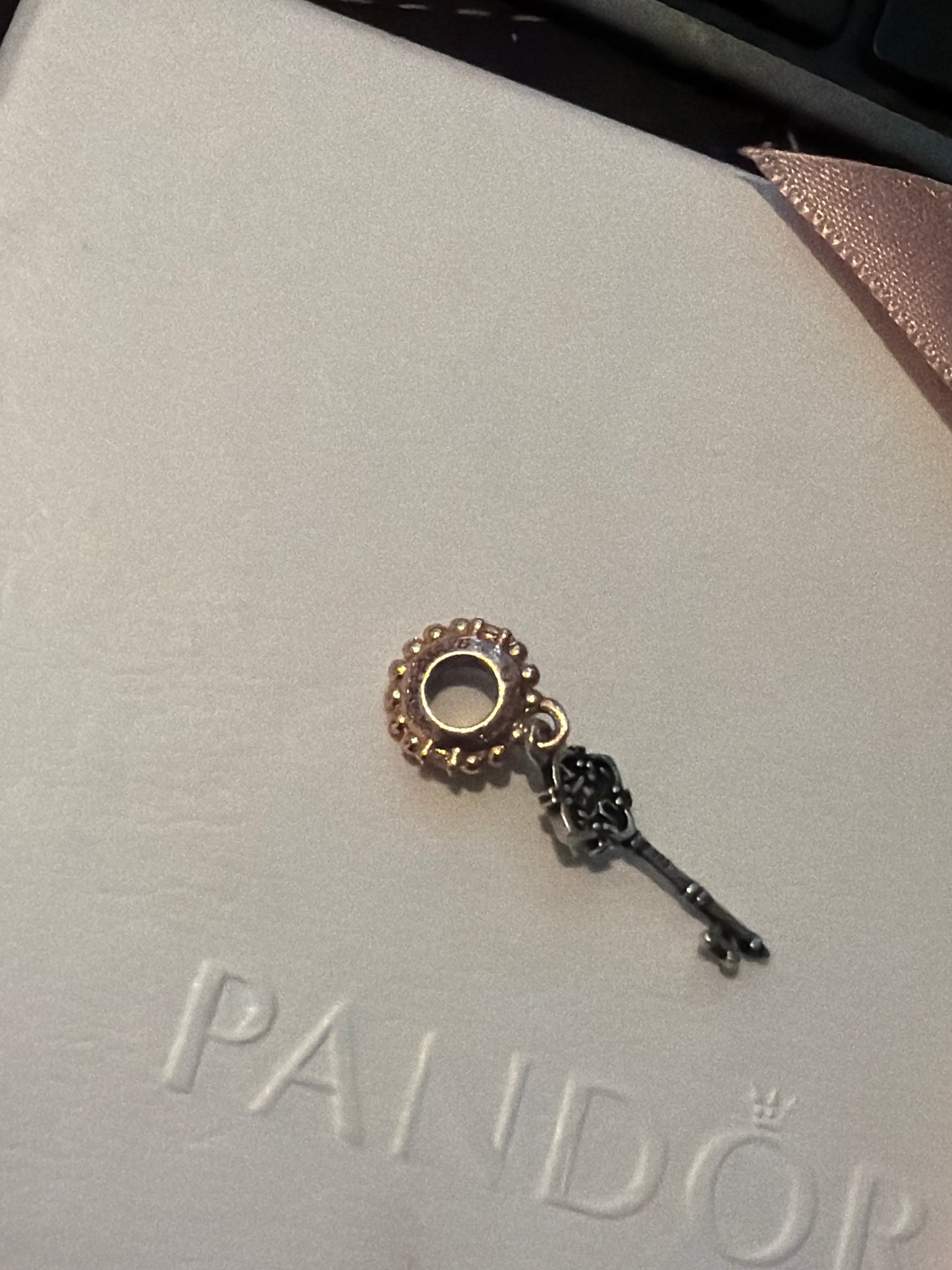 Genuine Pandora Disney Parks Paris Exclusive Rose Gold and Silver Castle Key Dangle Charm HTF