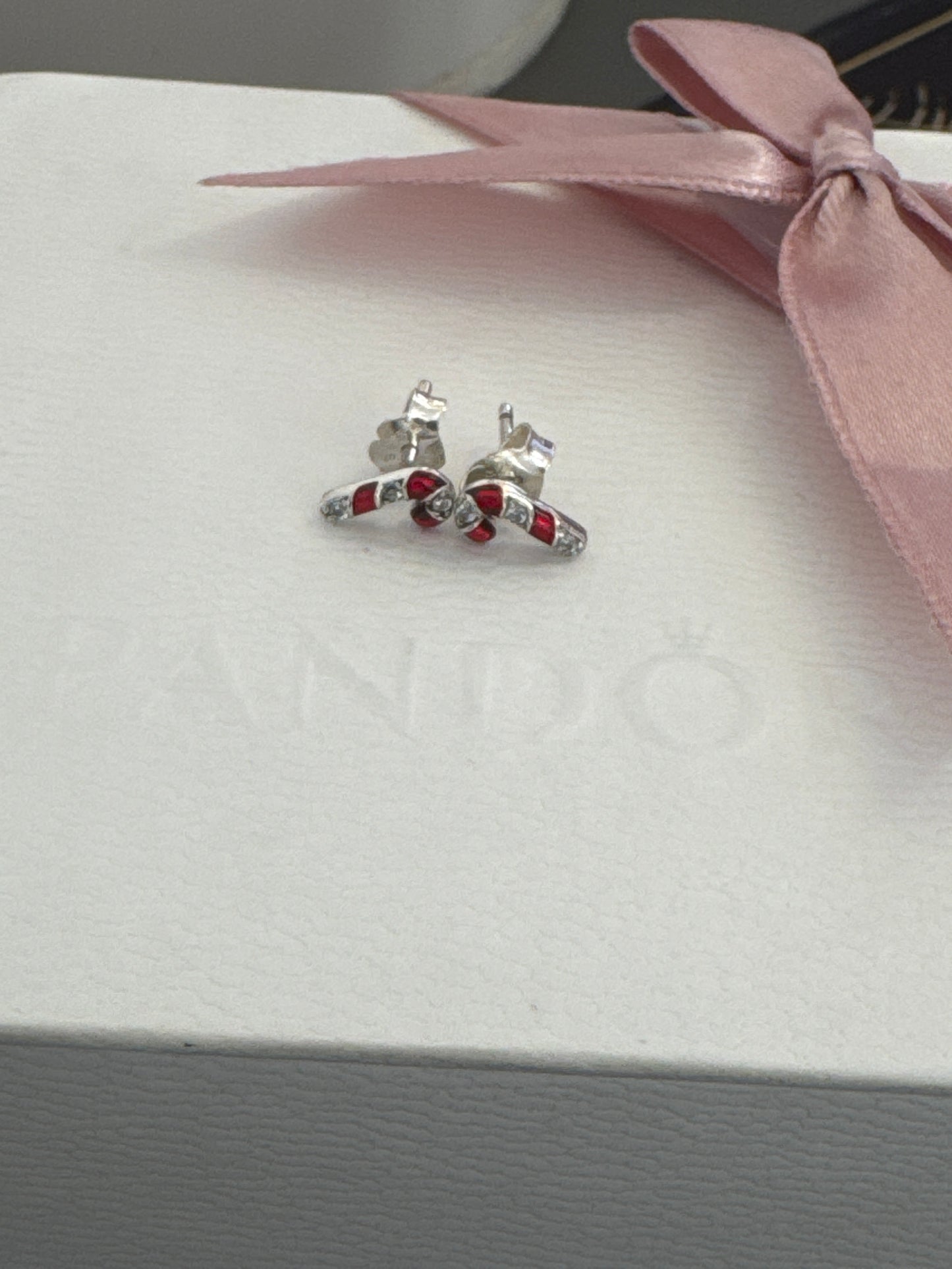 Genuine Pandora Christmas Enamel Candy Cane Stud Earrings
