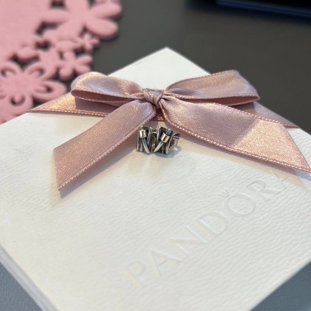 Genuine Pandora Two Tone Gold Rectangle Rope Earrings Rare