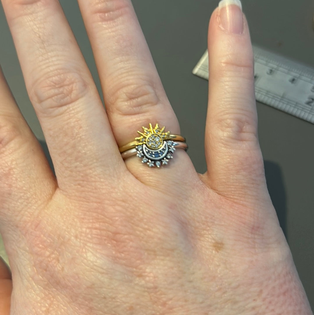 Genuine Pandora Pave Moon Ring & Shine Gold Sun Ring 54