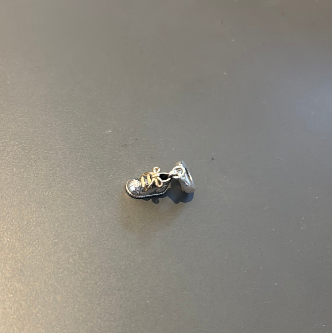 Genuine Pandora New Style Two Tone Baby Bootie Shoe Dangle Charm