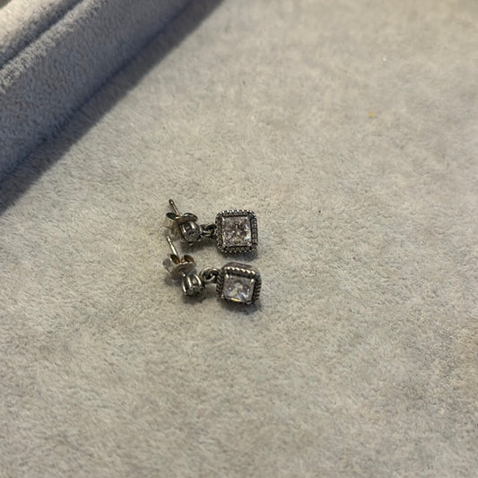 Genuine Pandora Beautiful Clear Square Dangle Earrings Studs