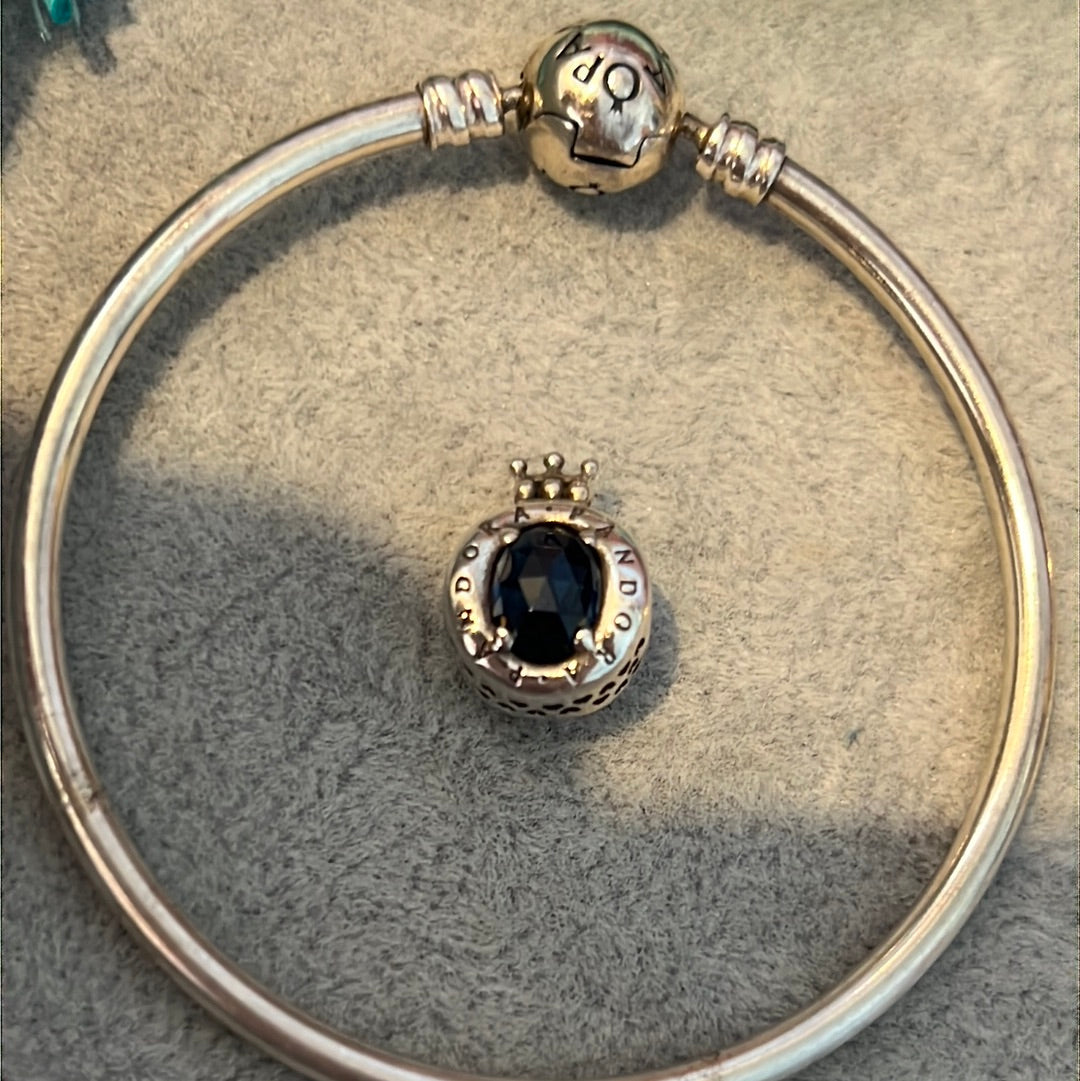 Genuine Pandora Large Blue CZ Crown Charm