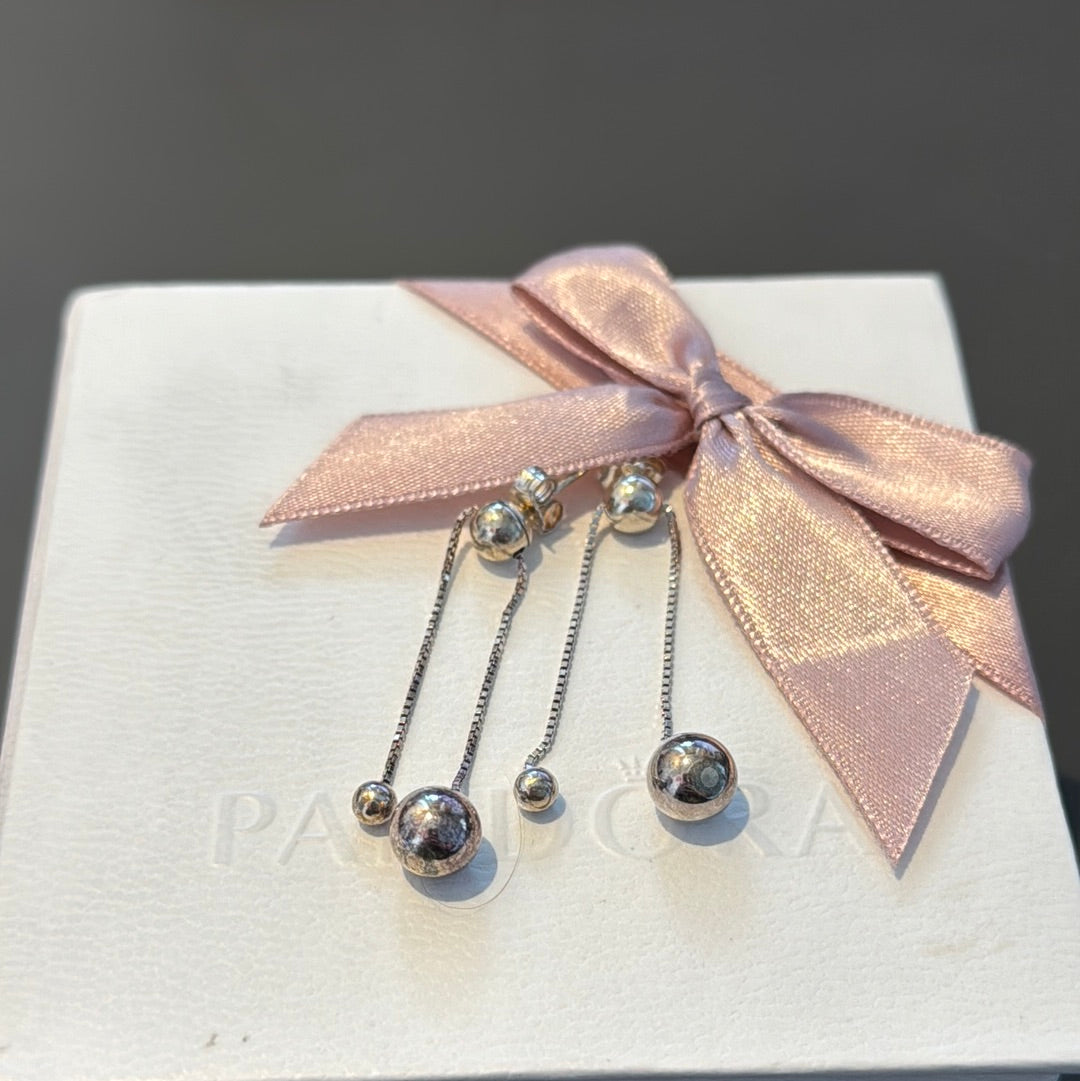 Genuine Pandora Plain String of Beads Ball Earrings Dangle