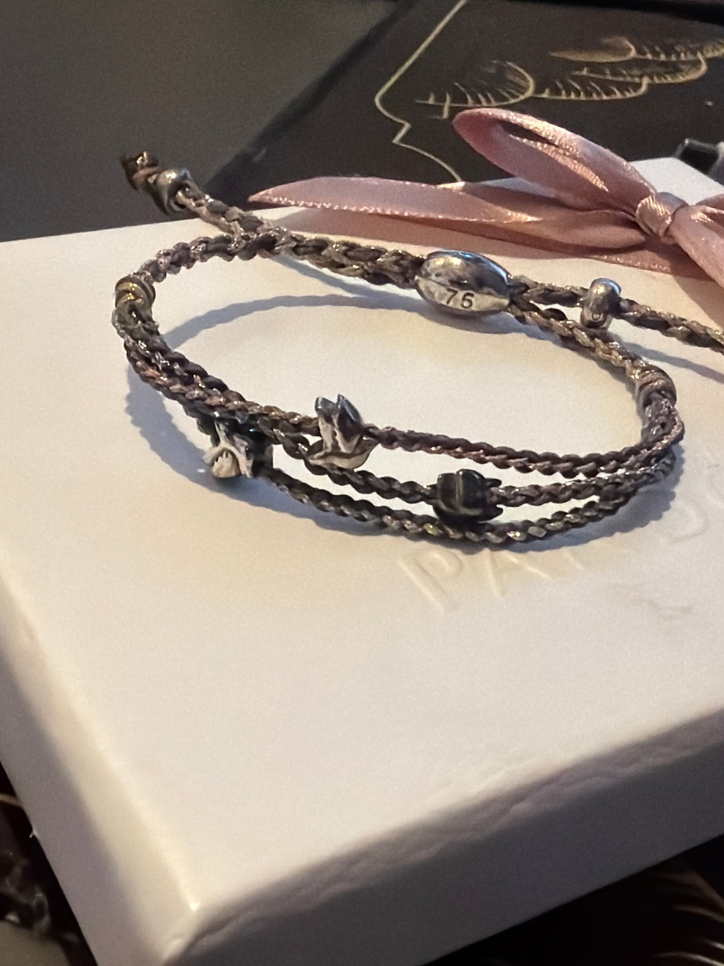 Genuine Links of London Woven Gold and Purple Material FEED Charity Bracelet